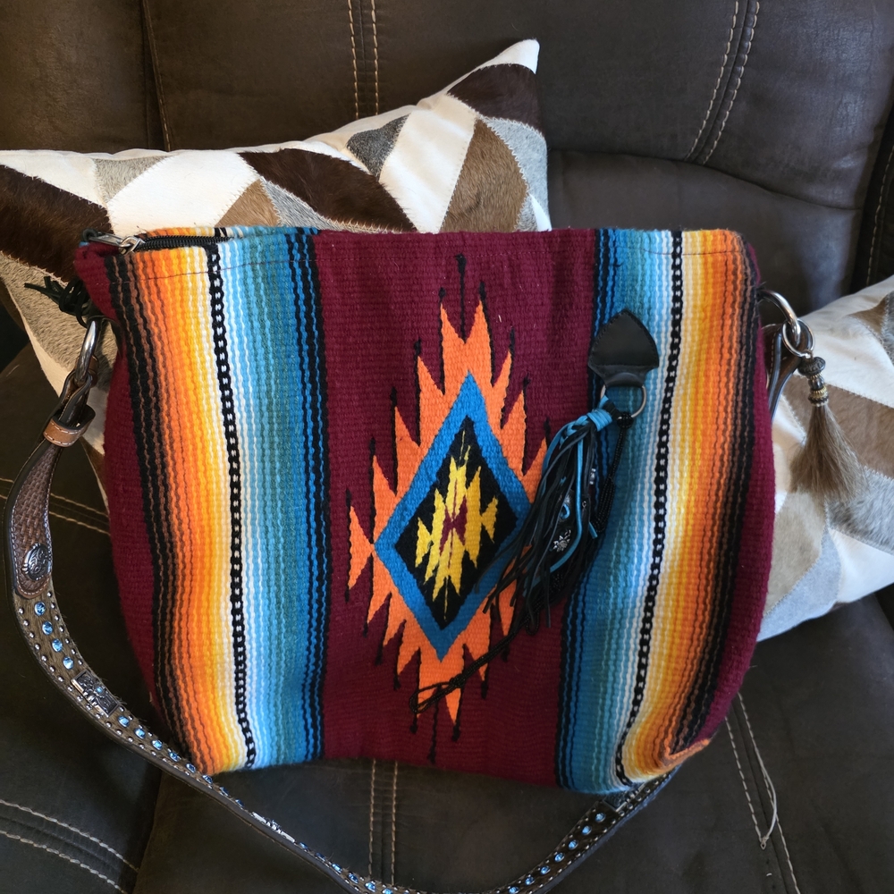 Southwestern Aztec Shoulder Bag in Burgundy & Turquoise
